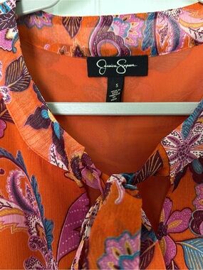 Jessica Simpson Orange Floral Tie-Neck Midi Dress
